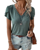 Mist Green Fashion Petal Sleeve V Neck T Shirt - S