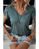 Mist Green Fashion Petal Sleeve V Neck T Shirt - XL