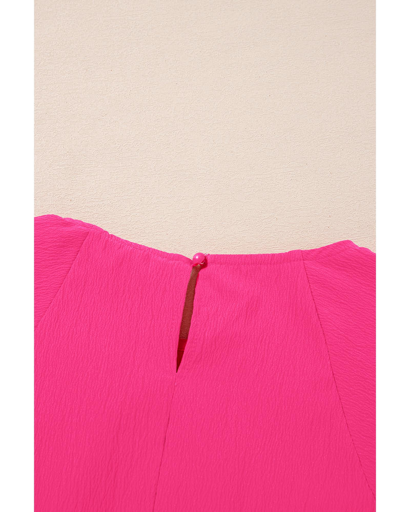 Sachet Pink Floral Embroidered Flutter Sleeve Pleated Neck Blouse - S