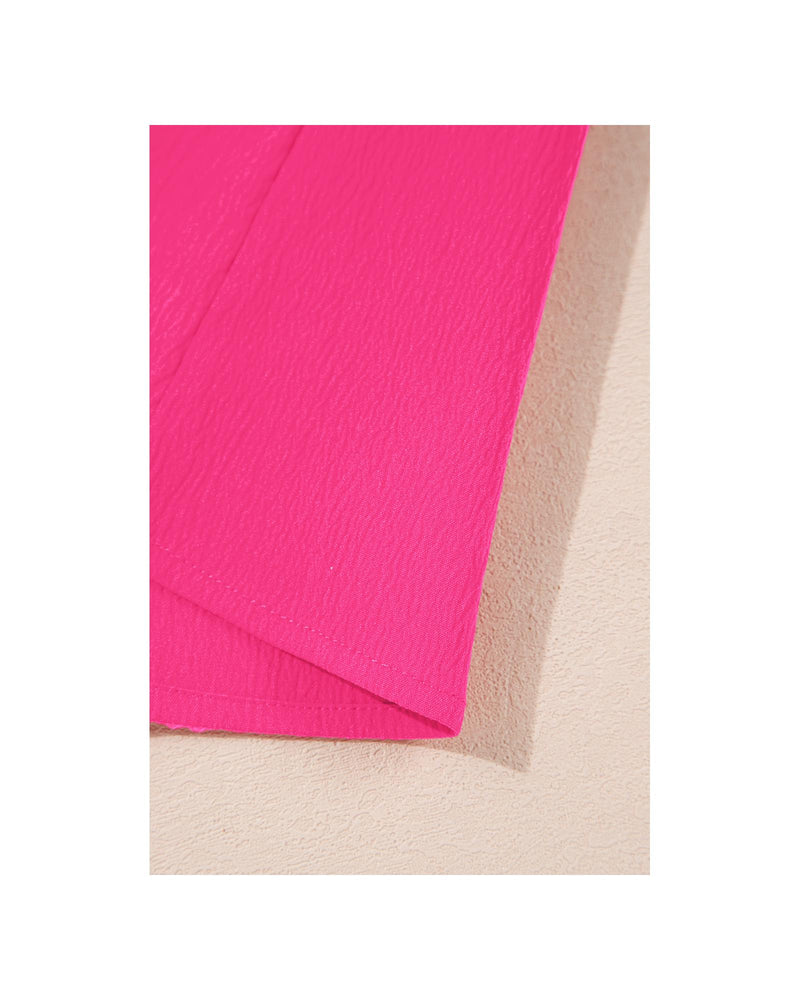 Sachet Pink Floral Embroidered Flutter Sleeve Pleated Neck Blouse - S