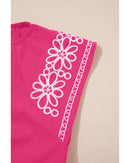 Sachet Pink Floral Embroidered Flutter Sleeve Pleated Neck Blouse - S