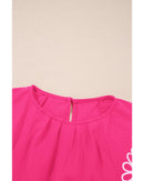 Sachet Pink Floral Embroidered Flutter Sleeve Pleated Neck Blouse - S