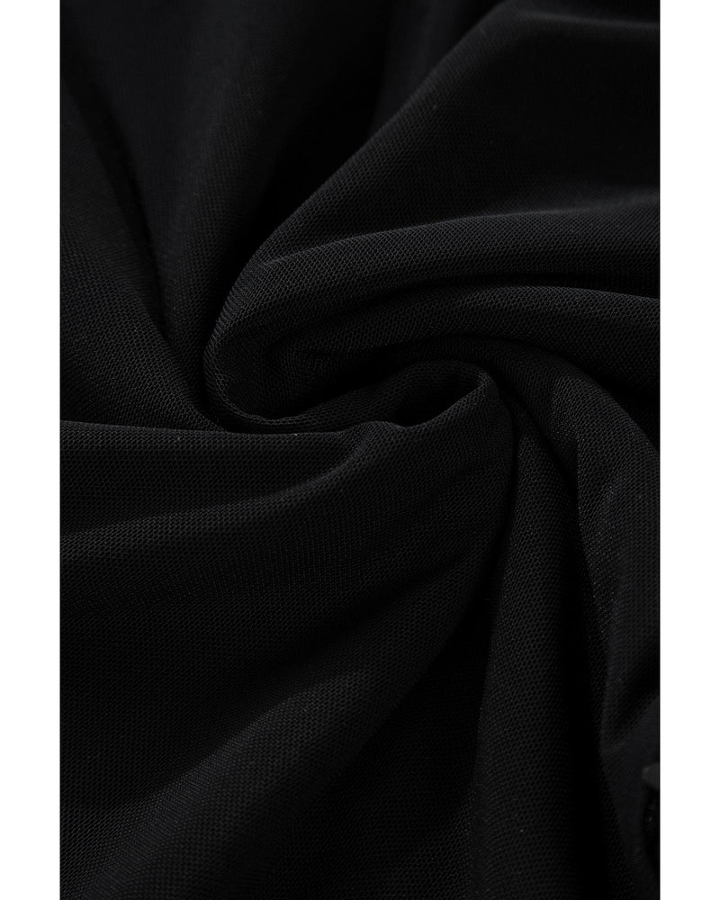 Black Sequin Velvet Sheer Mesh Mock Neck Blouse - M