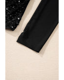 Black Sequin Velvet Sheer Mesh Mock Neck Blouse - S