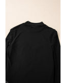 Black Sequin Velvet Sheer Mesh Mock Neck Blouse - S