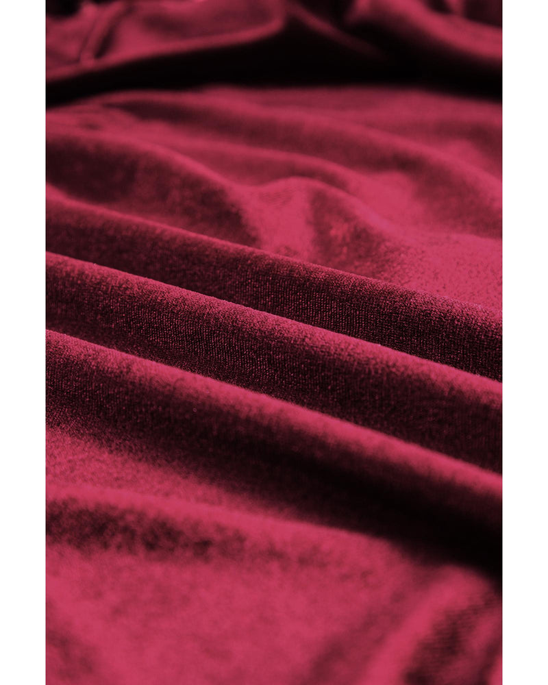 Red Dahlia Sequin Patchwork Sleeve Button Up Velvet Top - L