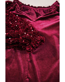 Red Dahlia Sequin Patchwork Sleeve Button Up Velvet Top - S