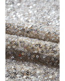 Silvery Sequin Puff Sleeve Cutout Back Blouse - L