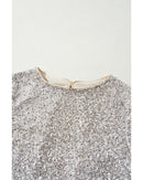 Silvery Sequin Puff Sleeve Cutout Back Blouse - M