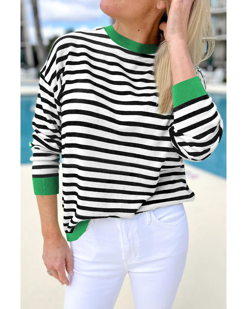 Black Striped Contrast Edge Long Sleeve Top - XL