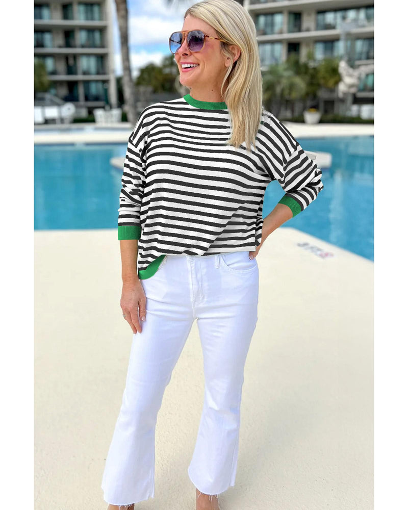 Black Striped Contrast Edge Long Sleeve Top - XL