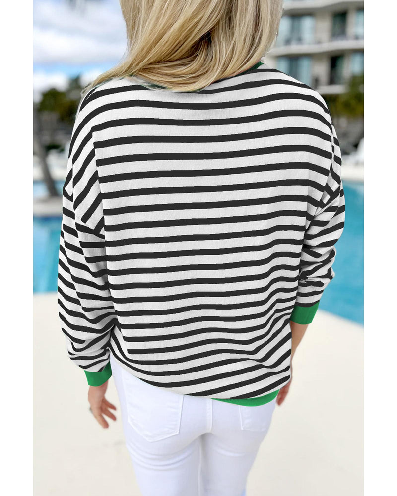 Black Striped Contrast Edge Long Sleeve Top - XL