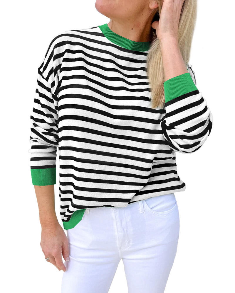 Black Striped Contrast Edge Long Sleeve Top - XL