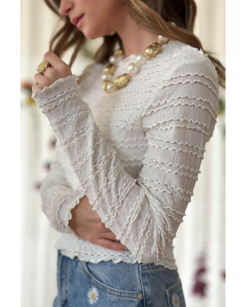 White Knit Jacquard Slim Fit Top - M