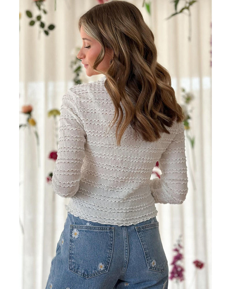 White Knit Jacquard Slim Fit Top - S
