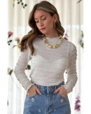 White Knit Jacquard Slim Fit Top - S