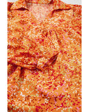 Orange Abstract Print Collared V Neck Babydoll Blouse - M