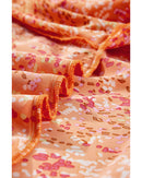 Orange Abstract Print Collared V Neck Babydoll Blouse - M