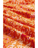 Orange Abstract Print Collared V Neck Babydoll Blouse - S