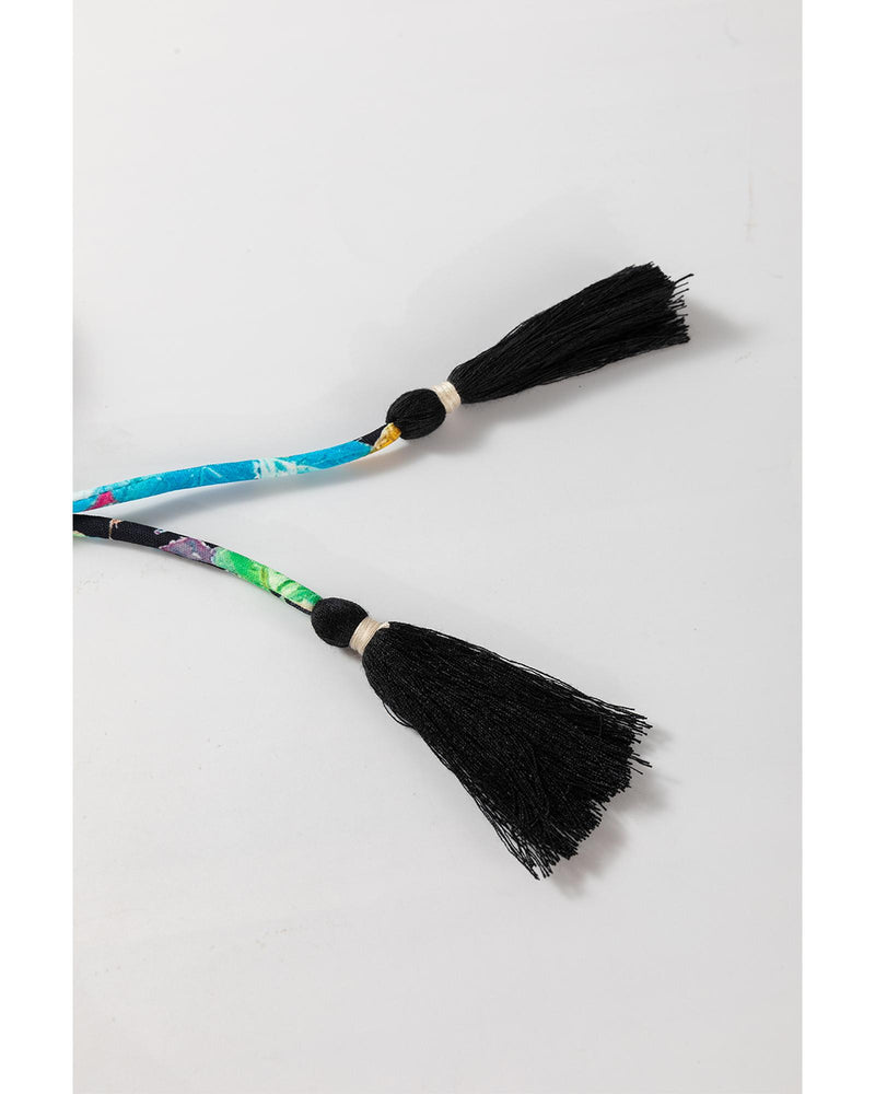 Multicolour Floral Print Bubble Sleeve V Neck Ruffled Blouse - M