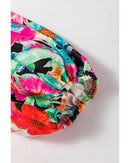 Multicolour Floral Print Bubble Sleeve V Neck Ruffled Blouse - S