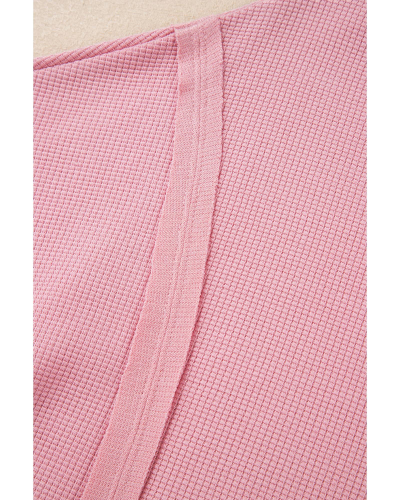 Pink Waffle Knit Bishop Sleeve Split Oversized Sweatshirt - 2XL