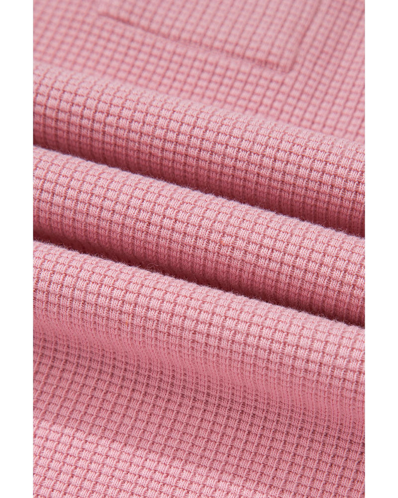 Pink Waffle Knit Bishop Sleeve Split Oversized Sweatshirt - M