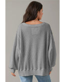 Gray Waffle knit Bishop Sleeve Split Oversized Top - L