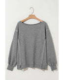 Gray Waffle knit Bishop Sleeve Split Oversized Top - M