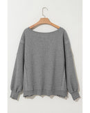 Gray Waffle knit Bishop Sleeve Split Oversized Top - S