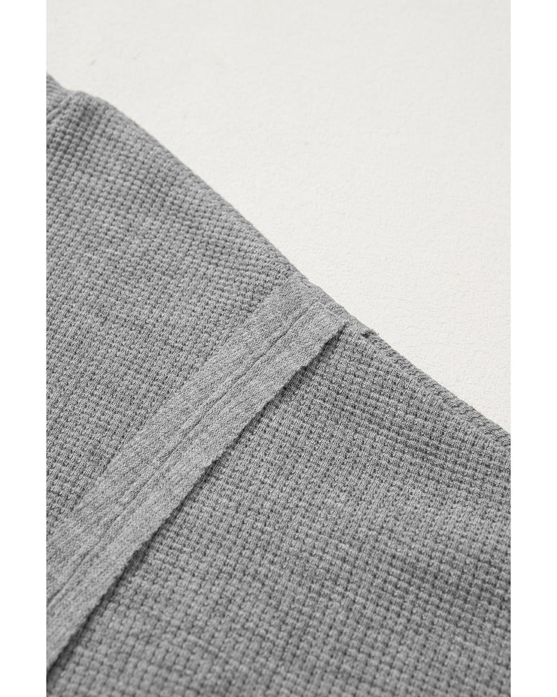 Gray Waffle knit Bishop Sleeve Split Oversized Top - XL