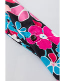 Pink Floral V Neck Roll Tab Sleeve Blouse - XL