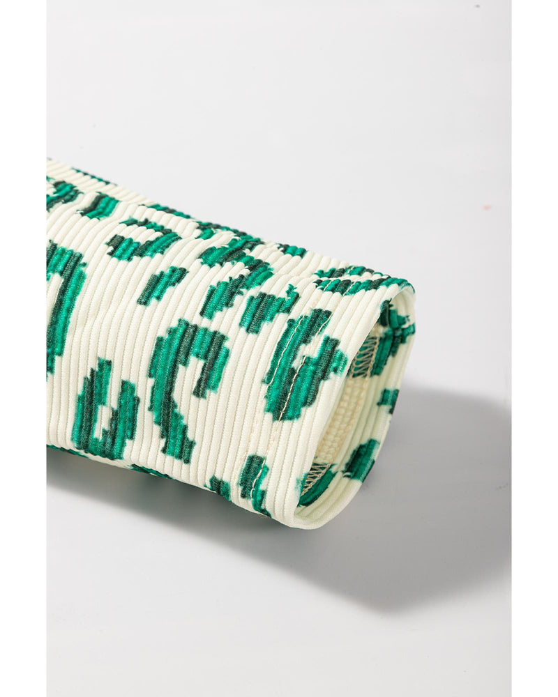 Blackish Green Leopard Print Mock Neck Puff Sleeve Top - S