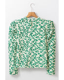 Blackish Green Leopard Print Mock Neck Puff Sleeve Top - XL