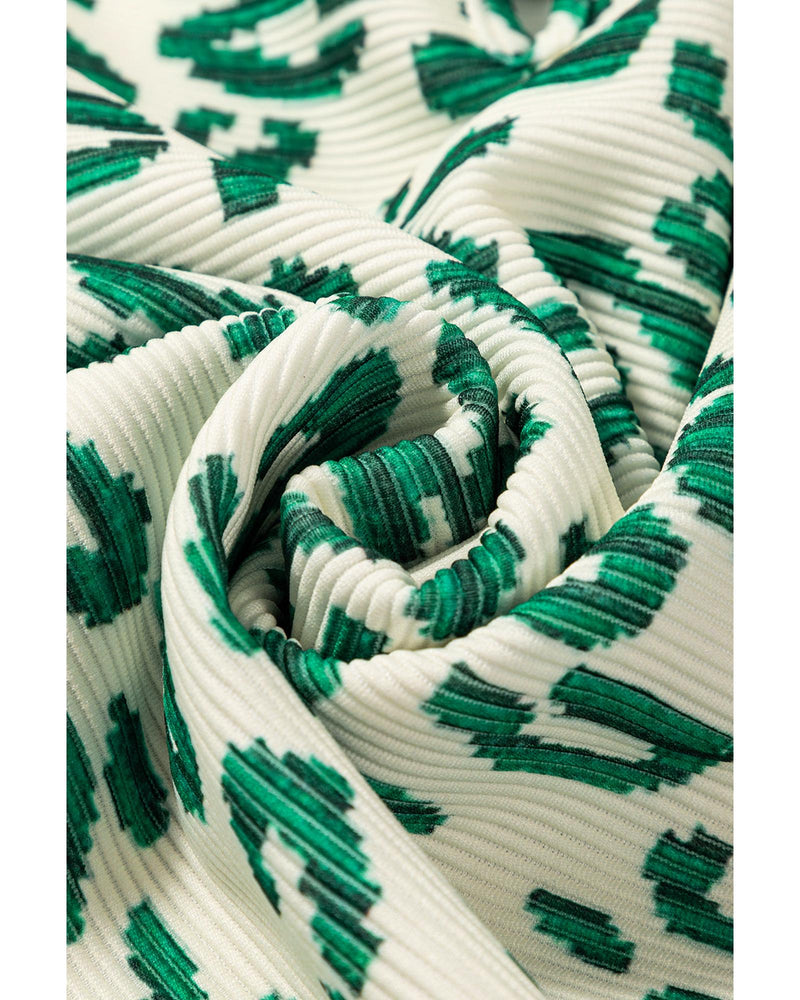 Blackish Green Leopard Print Mock Neck Puff Sleeve Top - XL