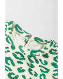 Blackish Green Leopard Print Mock Neck Puff Sleeve Top - XL