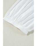 White Bow Knot Cutout Back Loose Fit 3/4 Sleeve Blouse - M