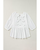 White Bow Knot Cutout Back Loose Fit 3/4 Sleeve Blouse - M
