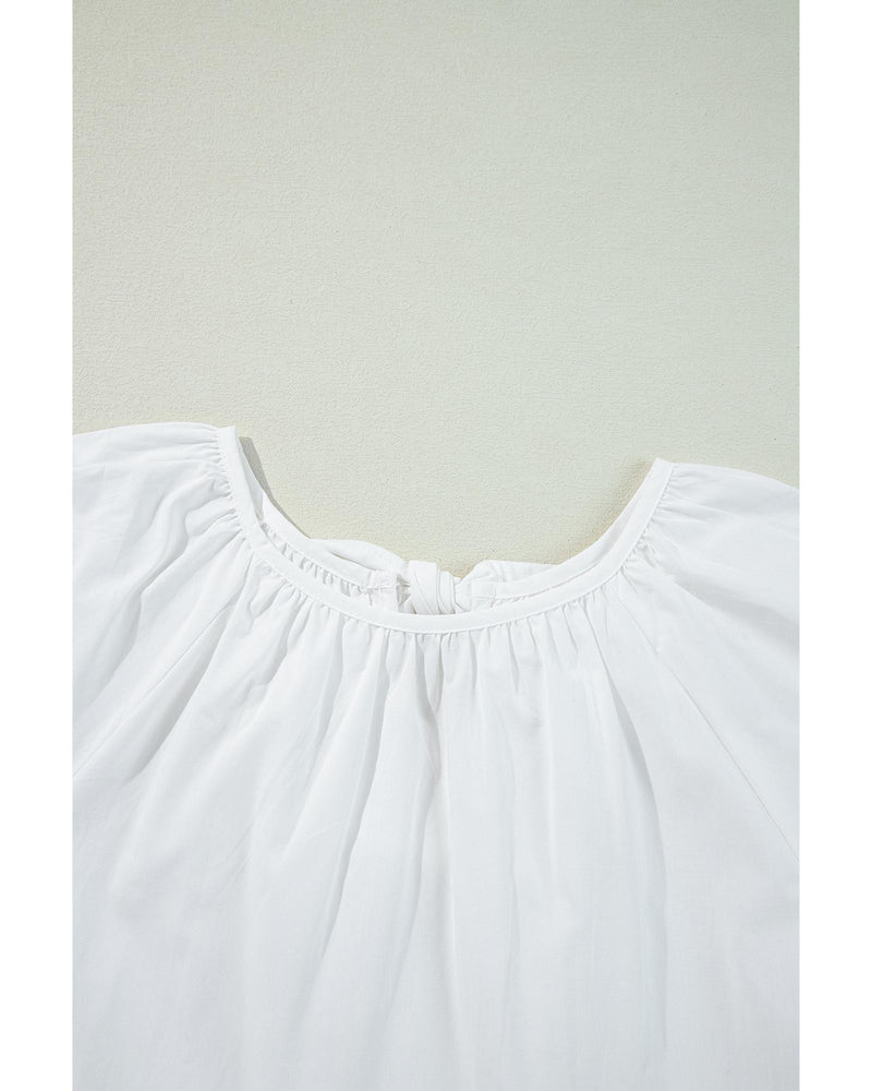 White Bow Knot Cutout Back Loose Fit 3/4 Sleeve Blouse - XL