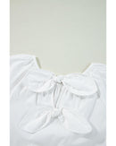 White Bow Knot Cutout Back Loose Fit 3/4 Sleeve Blouse - XL