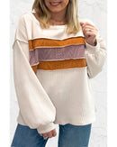 White Corded Exposed Seam Knit Patchwork Drop Sleeve Top - L