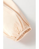 Oatmeal Lace-up Keyhole Back Ruffled Peplum Blouse - L