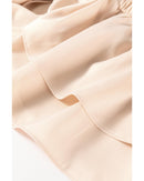 Oatmeal Lace-up Keyhole Back Ruffled Peplum Blouse - M