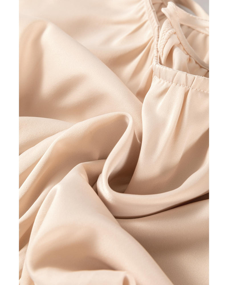 Oatmeal Lace-up Keyhole Back Ruffled Peplum Blouse - XL