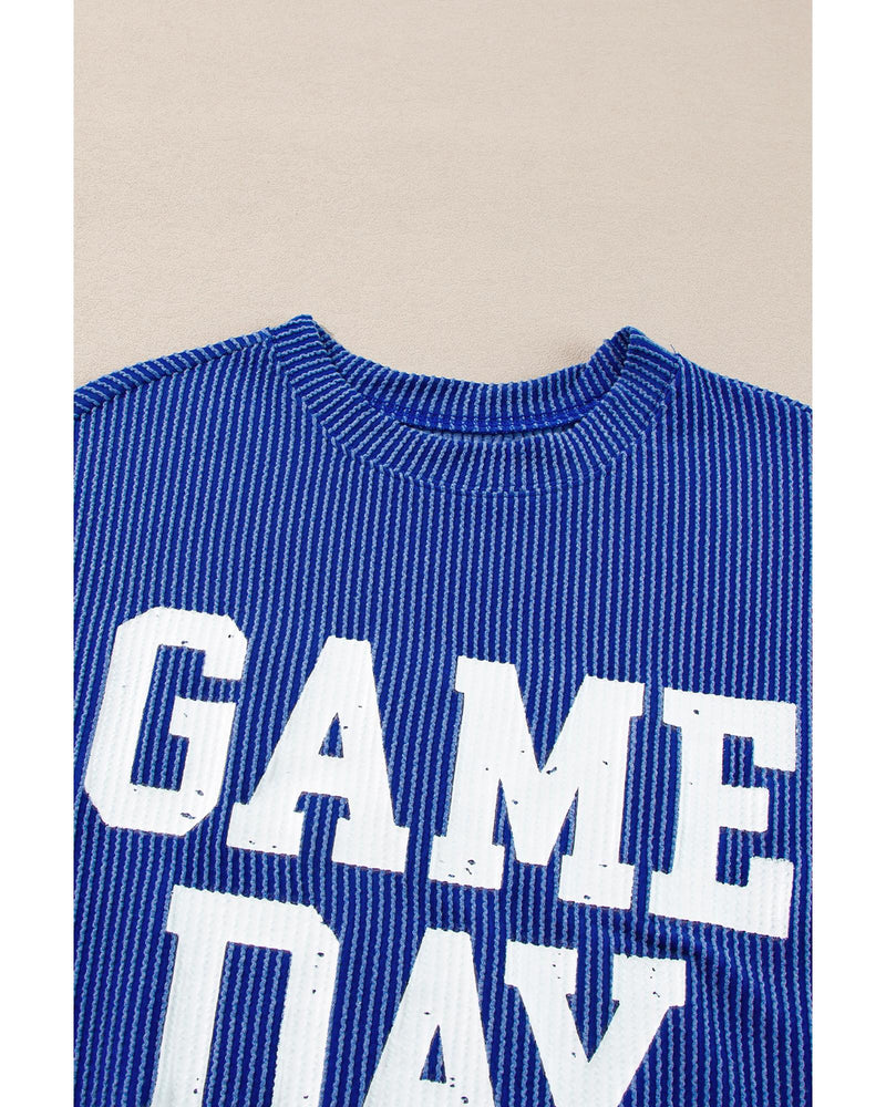 Bluing Corded GAME DAY Graphic Long Sleeve Crewneck Top - M