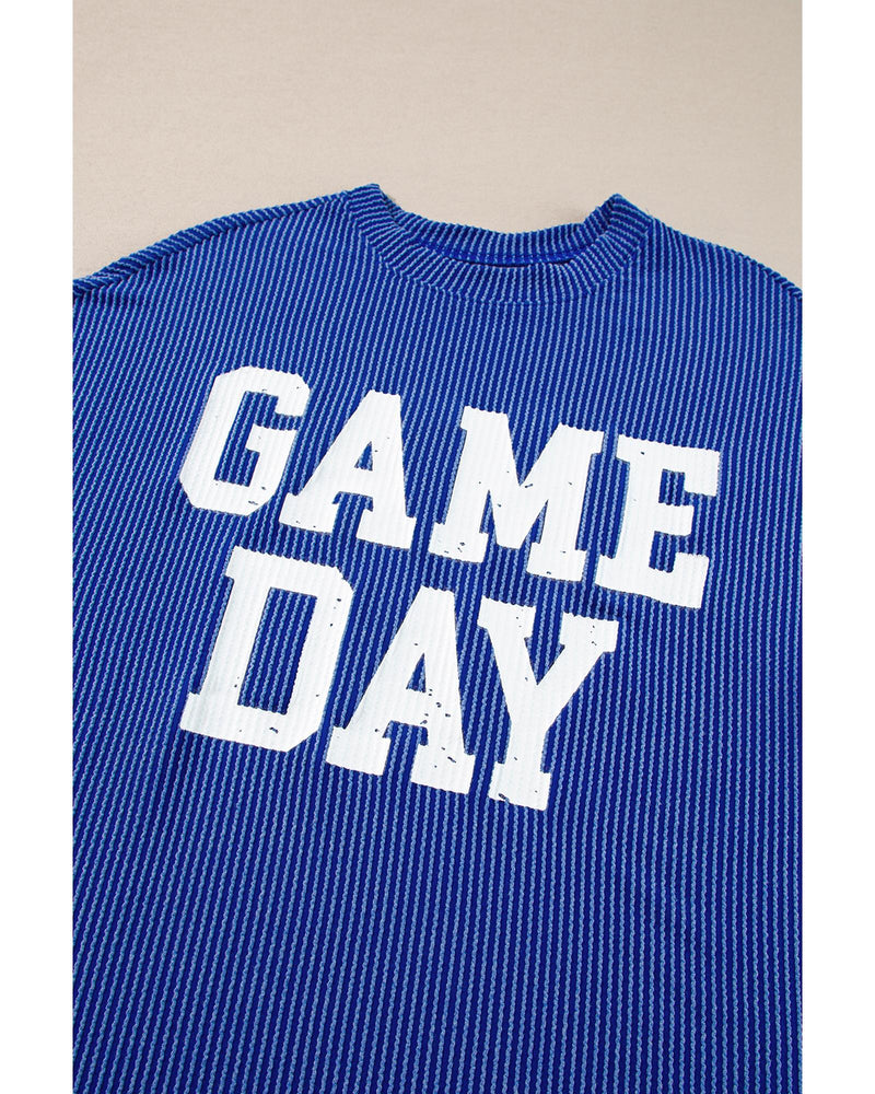 Bluing Corded GAME DAY Graphic Long Sleeve Crewneck Top - M