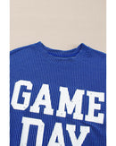 Bluing Corded GAME DAY Graphic Long Sleeve Crewneck Top - S