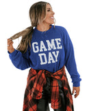 Bluing Corded GAME DAY Graphic Long Sleeve Crewneck Top - XL