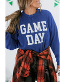 Bluing Corded GAME DAY Graphic Long Sleeve Crewneck Top - XL