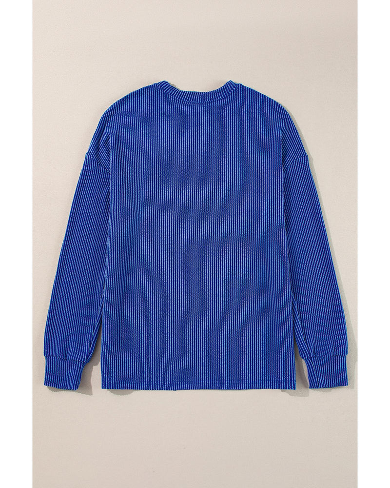 Bluing Corded GAME DAY Graphic Long Sleeve Crewneck Top - XL